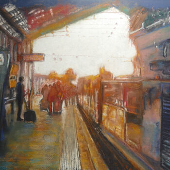 Painting titled "La gare" by Alain Lorkovic, Original Artwork, Pastel