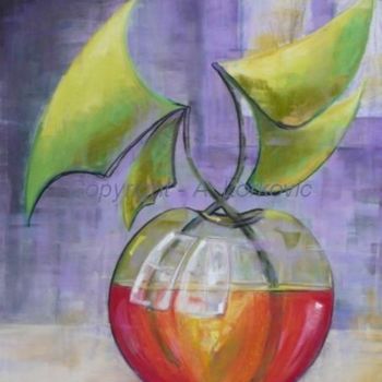 Painting titled "La pomme" by Alain Lorkovic, Original Artwork, Pastel Mounted on Other rigid panel