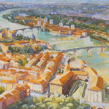 Painting titled "Haut Toulouse N°3" by Alain Muller, Original Artwork, Oil Mounted on Wood Stretcher frame