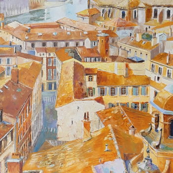 Painting titled "Haut toulouse N°2." by Alain Muller, Original Artwork, Oil Mounted on Wood Stretcher frame