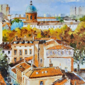 Painting titled "HAUT TOULOUSE N°10" by Alain Muller, Original Artwork, Oil Mounted on Wood Stretcher frame