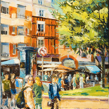 Peinture intitulée "Place Saint Georges…" par Alain Muller, Œuvre d'art originale, Huile Monté sur Châssis en bois