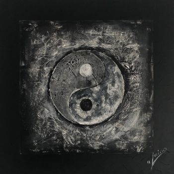 Painting titled "Black and yang" by Alain Olivieri, Original Artwork, Acrylic Mounted on Wood Stretcher frame