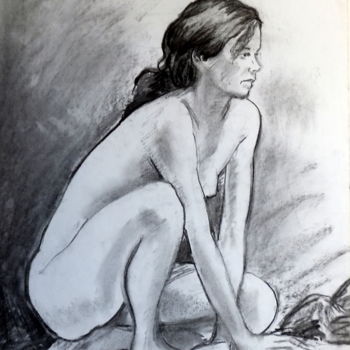Disegno intitolato "Sylvie 006" da Alain Ravaut, Opera d'arte originale, Carbone