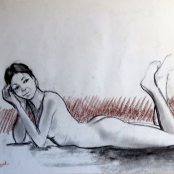 Desenho intitulada "Hélène 013" por Alain Ravaut, Obras de arte originais, Carvão