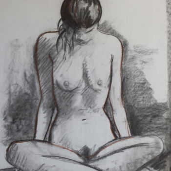 Zeichnungen mit dem Titel "Hélène 006" von Alain Ravaut, Original-Kunstwerk, Kohle