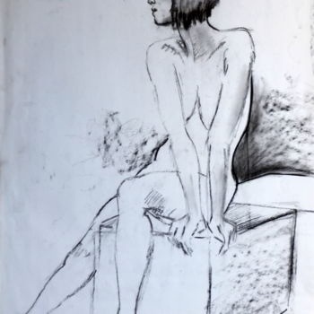 Desenho intitulada "Hélène 005" por Alain Ravaut, Obras de arte originais, Carvão