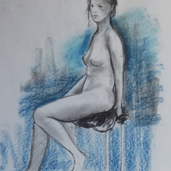Desenho intitulada "Sylvie 001" por Alain Ravaut, Obras de arte originais, Carvão