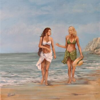 Painting titled "retour de promenade" by Alain Ravaut, Original Artwork, Oil