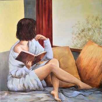 Peinture intitulée "Lecture du matin" par Alain Ravaut, Œuvre d'art originale, Acrylique