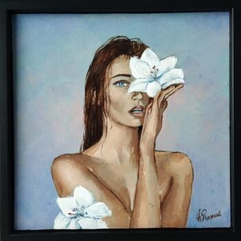 Peinture intitulée "Modèle à l'orchidée" par Alain Ravaut, Œuvre d'art originale, Acrylique