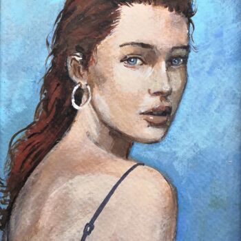 Pittura intitolato "Blue eyes" da Alain Ravaut, Opera d'arte originale, Olio