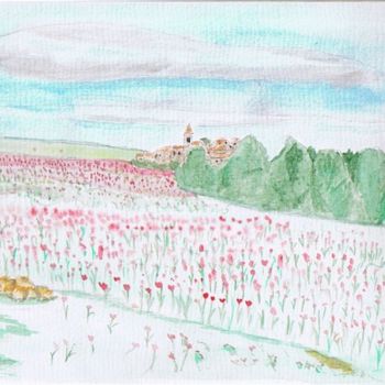 Painting titled "Champ de coquelicots" by Alainv, Original Artwork