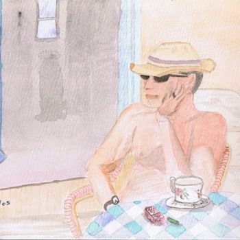 Peinture intitulée "Au café du soleil" par Alainv, Œuvre d'art originale