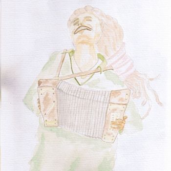 Painting titled "L'accordéoniste" by Alainv, Original Artwork
