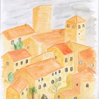 Painting titled "Village Catalan" by Alainv, Original Artwork