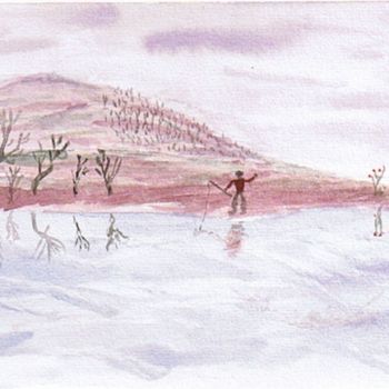 Peinture intitulée "Pecheur sur l'étang" par Alainv, Œuvre d'art originale