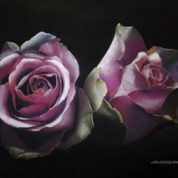 Painting titled "Duo de roses" by Alain Vasselin, Original Artwork