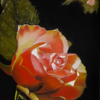 Картина под названием "Rose jaune" - Alain Vasselin, Подлинное произведение искусства