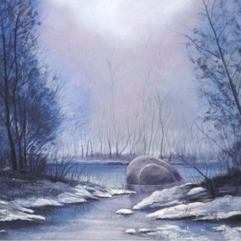 Pittura intitolato "neige-au-crepuscule…" da Alain Vasselin, Opera d'arte originale