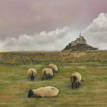 Peinture intitulée "moutons-du-mt-st-mi…" par Alain Vasselin, Œuvre d'art originale, Pastel