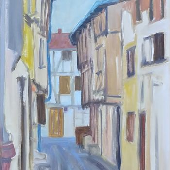 Malarstwo zatytułowany „Street at Montricoux” autorstwa Alan Ansell, Oryginalna praca, Olej