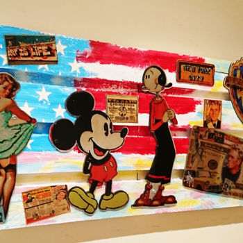 Κολάζ με τίτλο "Mickey & Olive" από Alan Berg, Αυθεντικά έργα τέχνης