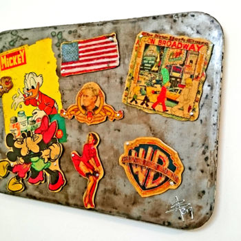 Collages titulada "Mickey on metal tab…" por Alan Berg, Obra de arte original