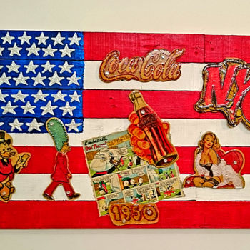 Digitale Kunst getiteld "US WOOD FLAG" door Alan Berg, Origineel Kunstwerk, 3D-modellering