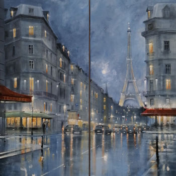 Schilderij getiteld "Rue de Paris" door Alan Harris, Origineel Kunstwerk, Acryl