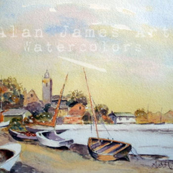 Painting titled "Beached Boats" by Alan James, Original Artwork, Watercolor