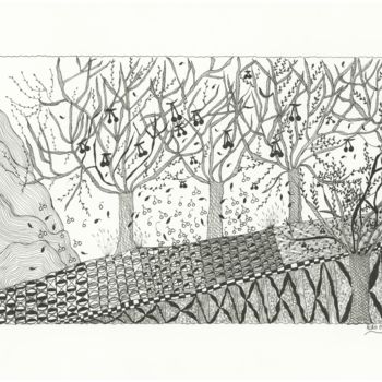 Desenho intitulada "Passeio das cerejas" por Ana Alão Colle Marques, Obras de arte originais, Tinta