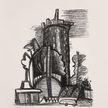 Estampas & grabados titulada "Tower. Audenge" por Aleksandr Laptev, Obra de arte original, Litografía