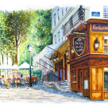 Drawing titled "Montmartre. Tables…" by Alexey Erofalov, Original Artwork, Gel pen