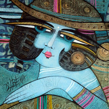 Malerei mit dem Titel "Lady with a hat" von Albena Vatcheva, Original-Kunstwerk, Öl Auf Keilrahmen aus Holz montiert