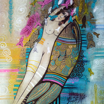 绘画 标题为“Aquarius” 由Albena Vatcheva, 原创艺术品, 油 安装在木质担架架上