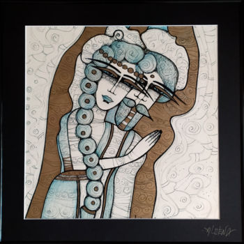 Drawing titled "Mariage" by Albena Vatcheva, Original Artwork, Ink Mounted on Other rigid panel