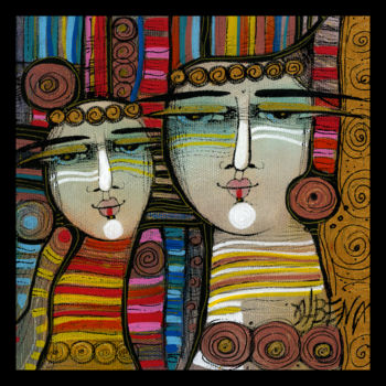 Painting titled "Maman et moi" by Albena Vatcheva, Original Artwork, Oil Mounted on Wood Stretcher frame