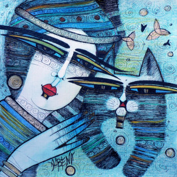 "Mon ami le chat 21x…" başlıklı Baskıresim Albena Vatcheva tarafından, Orijinal sanat, Monotip