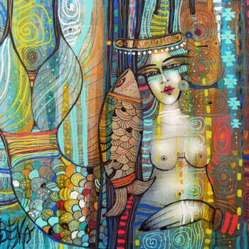 Peinture intitulée "Sirène si Reine" par Albena Vatcheva, Œuvre d'art originale, Huile Monté sur Châssis en bois