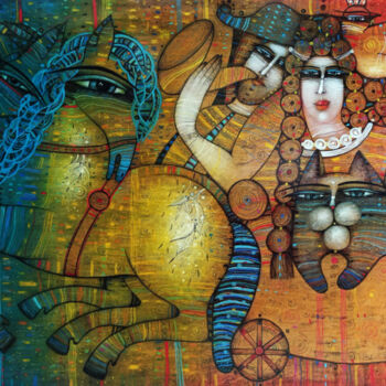 Pintura titulada "Au-delà des montagn…" por Albena Vatcheva, Obra de arte original, Oleo Montado en Bastidor de camilla de m…