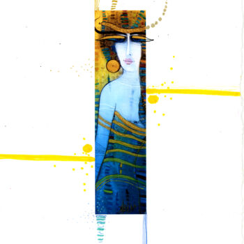 Druckgrafik mit dem Titel "LADY IN BLUE" von Albena Vatcheva, Original-Kunstwerk, Monotypie