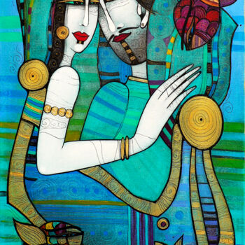 Painting titled "LOVE BOAT 50x70" by Albena Vatcheva, Original Artwork, Oil Mounted on Wood Stretcher frame