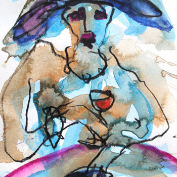 Painting titled "Mujer sola y vino.…" by Albert Cruells, Original Artwork, Digital Print