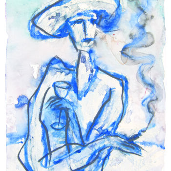 Pittura intitolato "Mujer sola fumando.…" da Albert Cruells, Opera d'arte originale, Stampa digitale