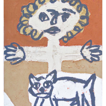 Картина под названием "Niño con perro.  -…" - Albert Cruells, Подлинное произведение искусства, Акрил Установлен на Деревянн…