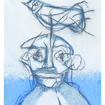 Schilderij getiteld "Hombre con pájaro 1…" door Albert Cruells, Origineel Kunstwerk, Acryl