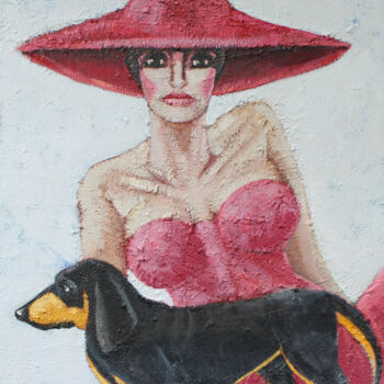 Pittura intitolato "Mujer, sombrero roj…" da Albert Cruells, Opera d'arte originale, Acrilico Montato su Telaio per barella…
