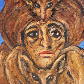 Schilderij getiteld "Frau Van Kampen" door Albert Cruells, Origineel Kunstwerk, Olie Gemonteerd op Frame voor houten brancard