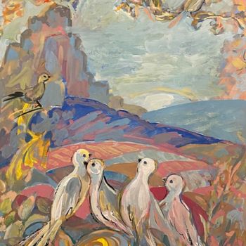 Painting titled "Landscape" by Albert Karoyan, Original Artwork, Gouache